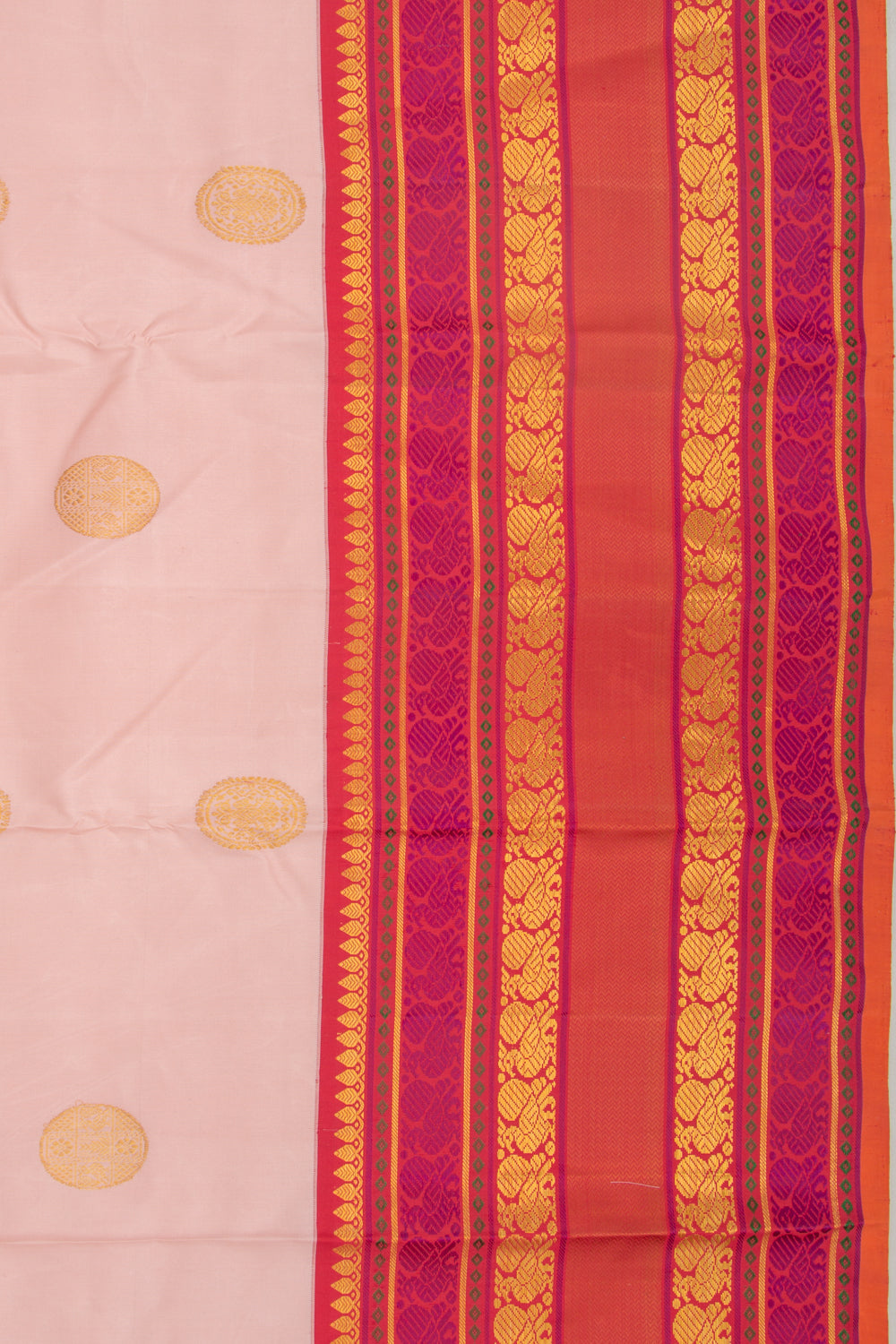 Kanchipuram Silk Butta Peach Saree DM