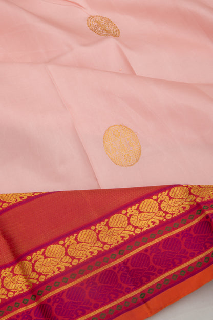Kanchipuram Silk Butta Peach Saree DM