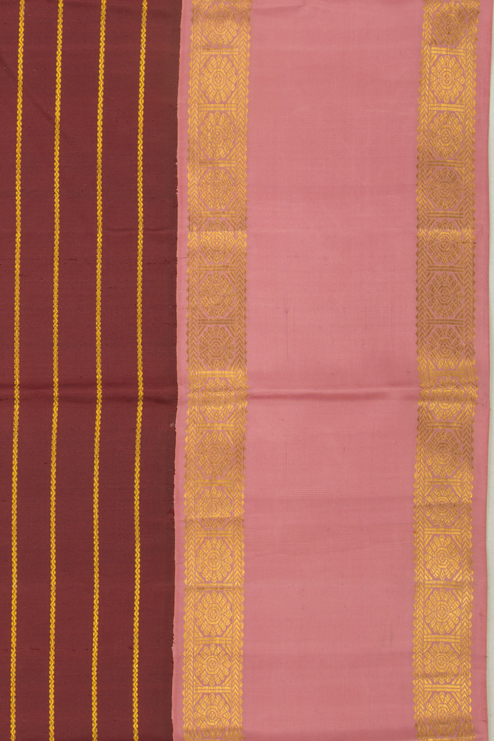 Kanchipuram Silk Horizontal Lines Brown Saree