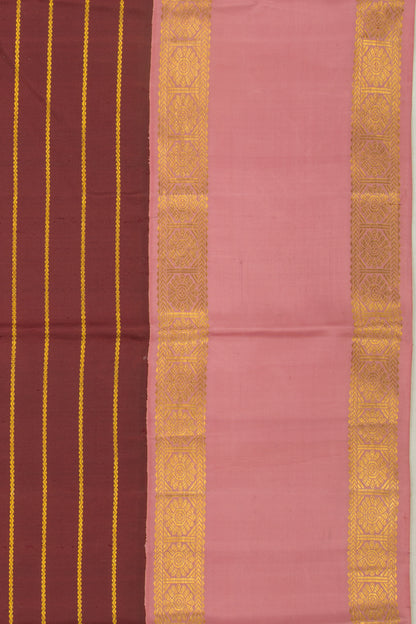 Kanchipuram Silk Horizontal Lines Brown Saree