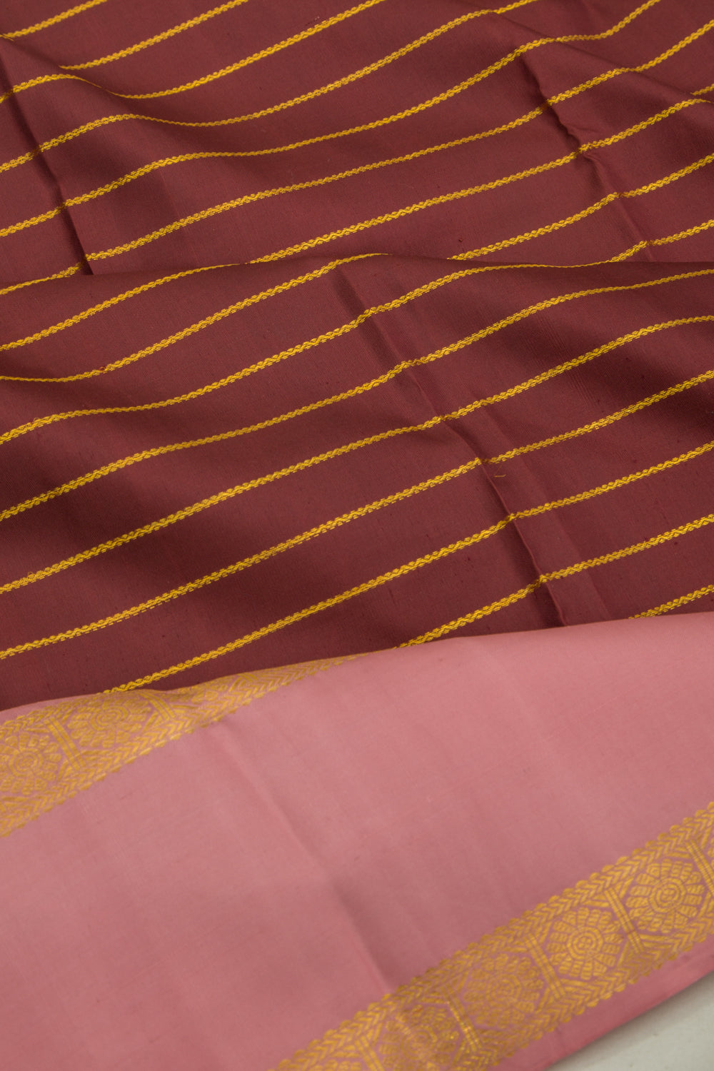 Kanchipuram Silk Horizontal Lines Brown Saree