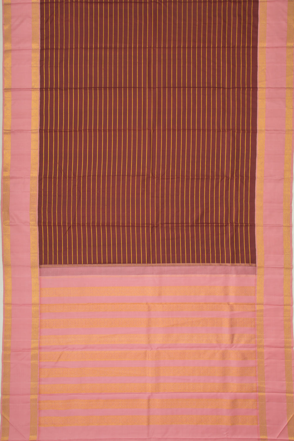 Kanchipuram Silk Horizontal Lines Brown Saree