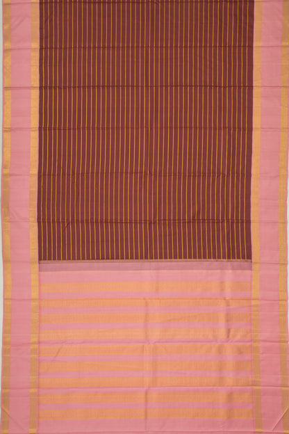 Kanchipuram Silk Horizontal Lines Brown Saree