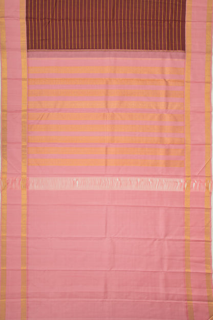 Kanchipuram Silk Horizontal Lines Brown Saree