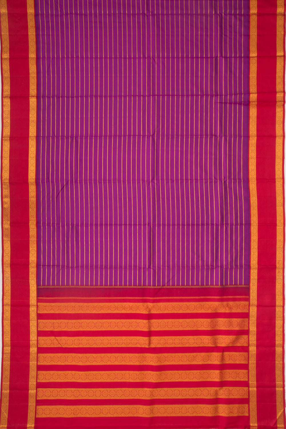 Kanchipuram Silk Horizontal Lines Purple Saree
