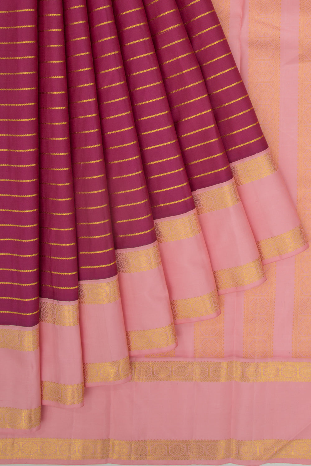Kanchipuram Silk Horizontal Lines Burgandy Saree