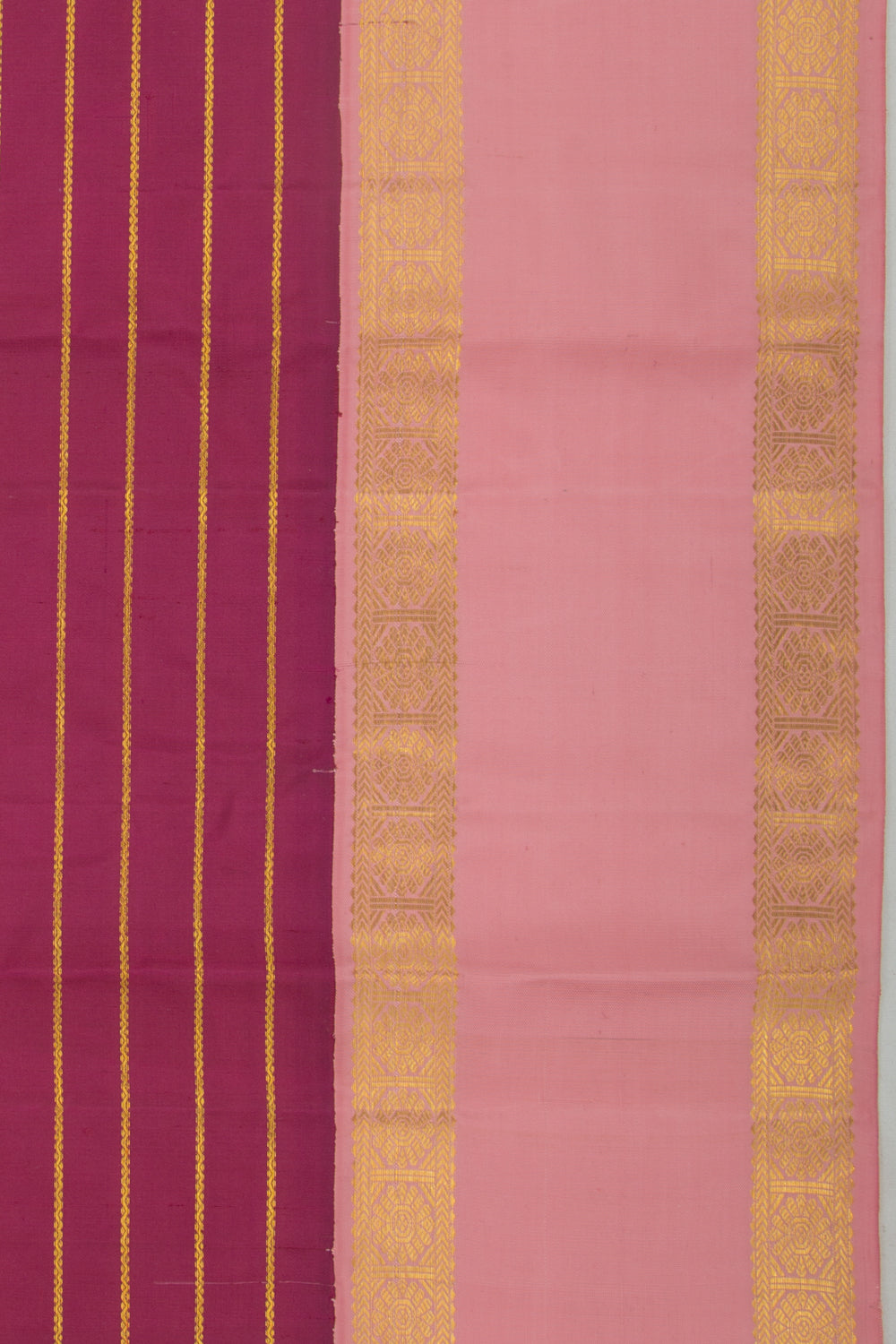 Kanchipuram Silk Horizontal Lines Burgandy Saree