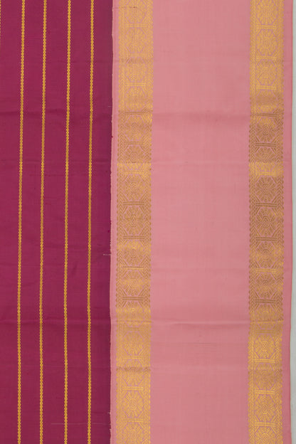 Kanchipuram Silk Horizontal Lines Burgandy Saree