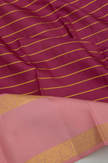 Kanchipuram Silk Horizontal Lines Burgandy Saree