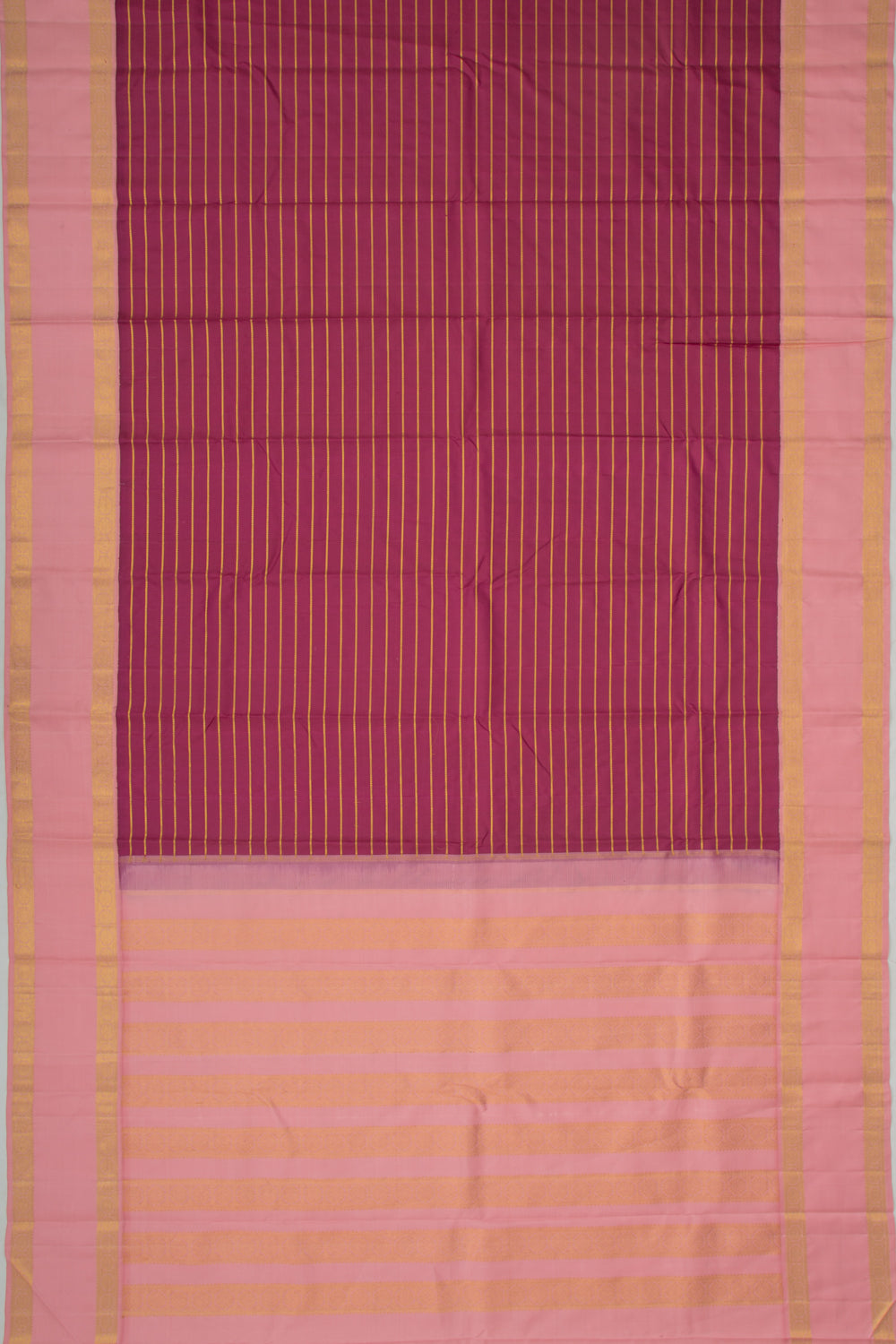 Kanchipuram Silk Horizontal Lines Burgandy Saree