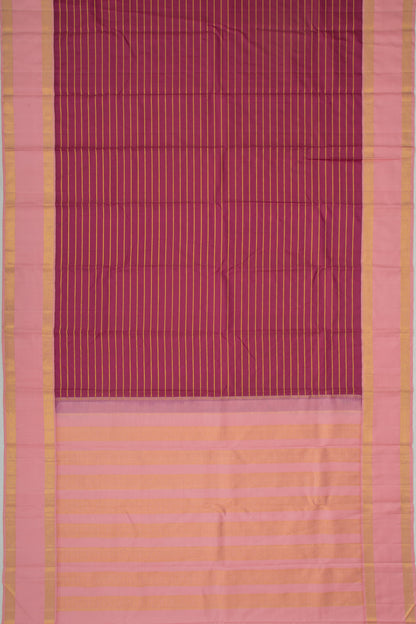 Kanchipuram Silk Horizontal Lines Burgandy Saree