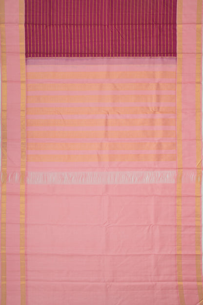 Kanchipuram Silk Horizontal Lines Burgandy Saree