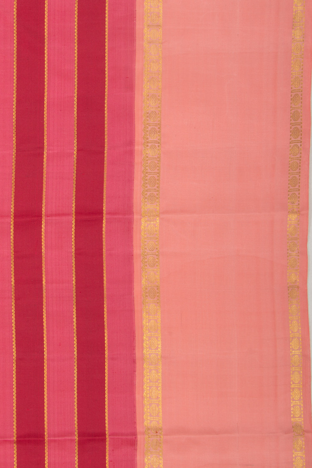 Kanchipuram Silk Horizontal Lines Pink And Maroon Saree