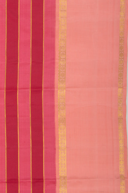 Kanchipuram Silk Horizontal Lines Pink And Maroon Saree