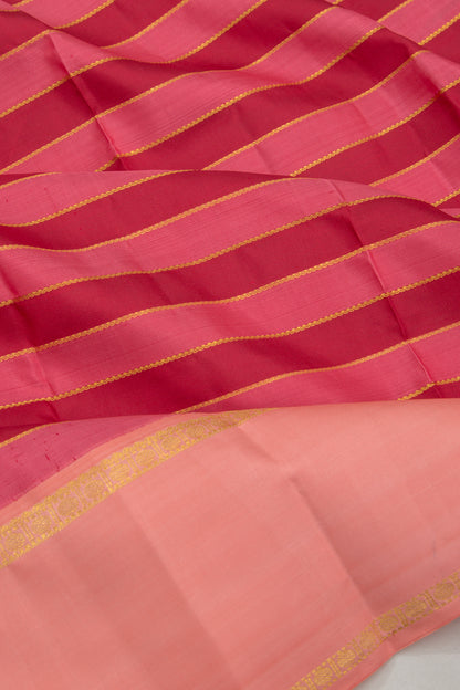 Kanchipuram Silk Horizontal Lines Pink And Maroon Saree