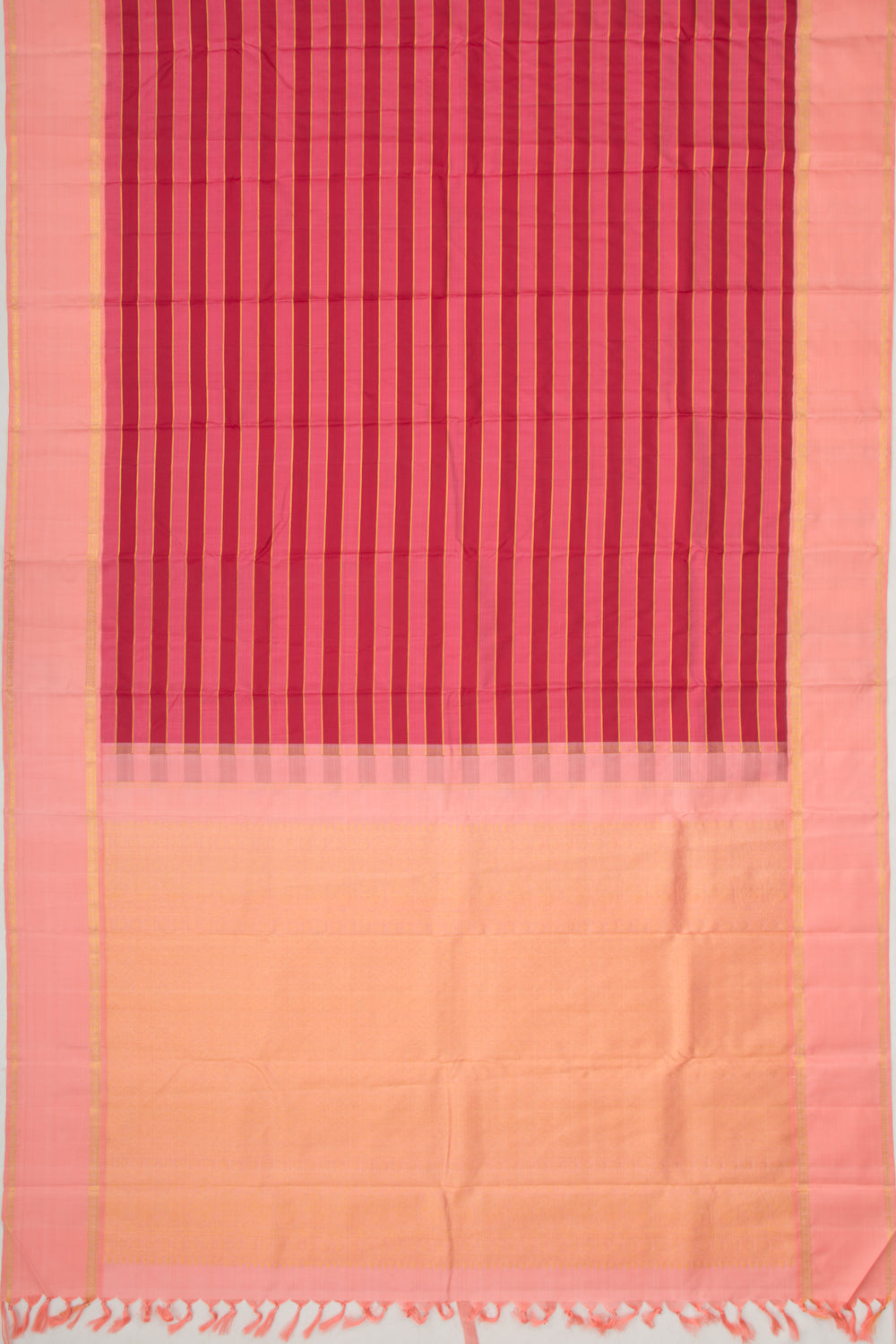 Kanchipuram Silk Horizontal Lines Pink And Maroon Saree