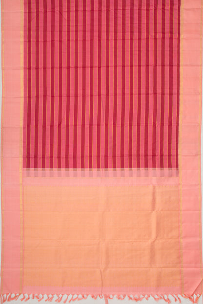 Kanchipuram Silk Horizontal Lines Pink And Maroon Saree