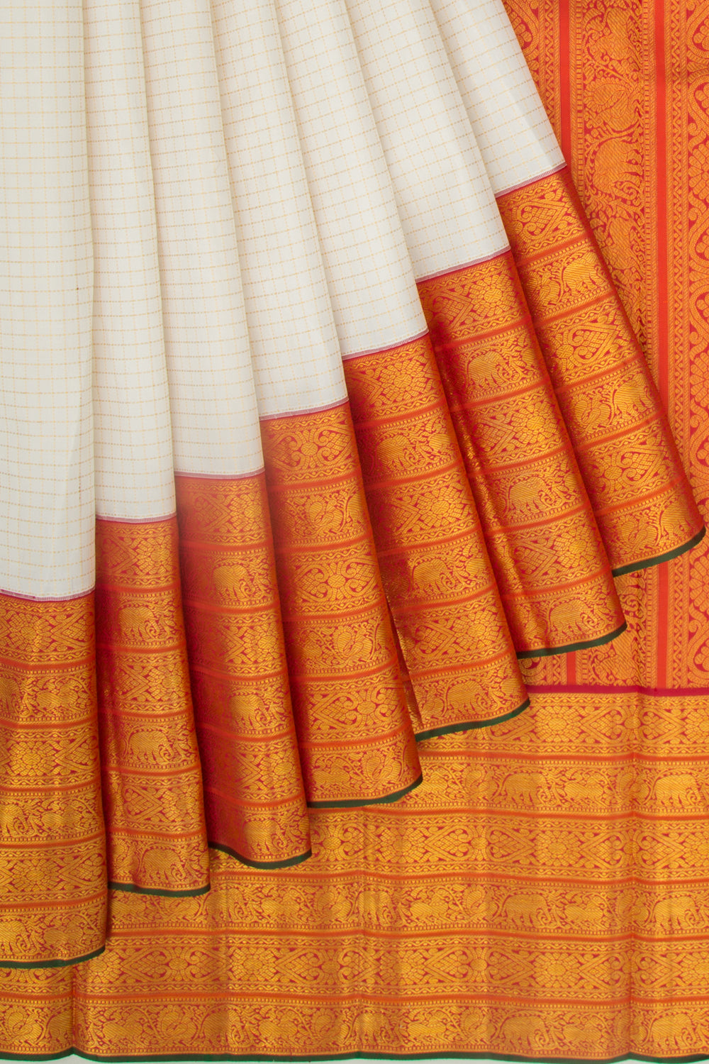Kanchipuram Silk Checks White Saree
