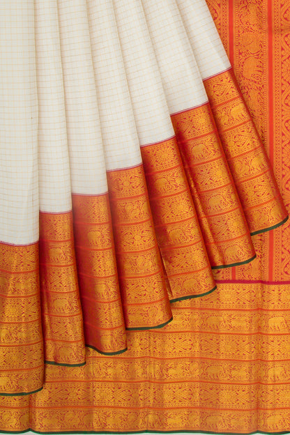 Kanchipuram Silk Checks White Saree
