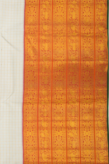 Kanchipuram Silk Checks White Saree