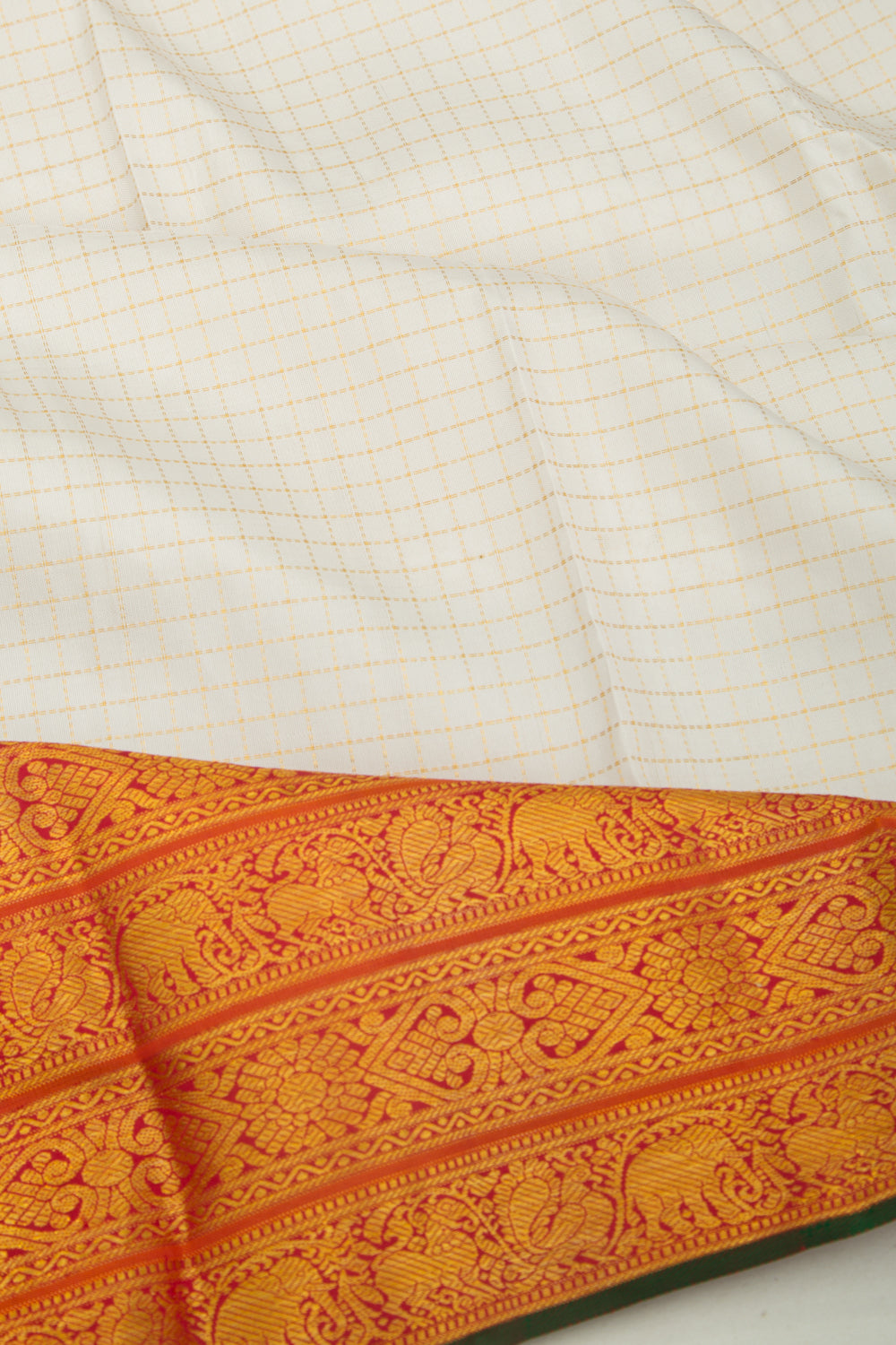 Kanchipuram Silk Checks White Saree