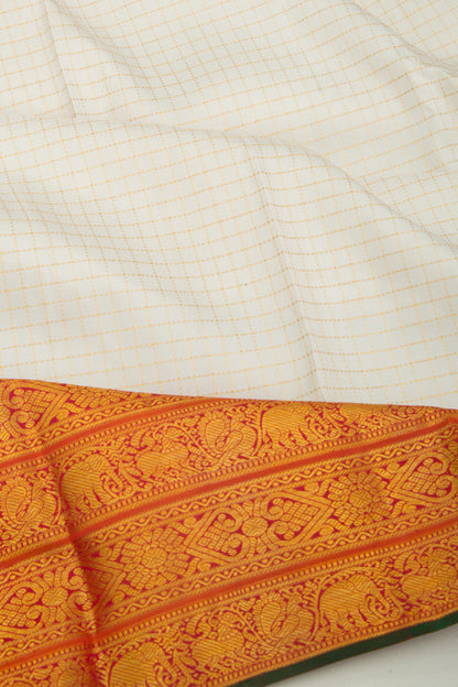 Kanchipuram Silk Checks White Saree