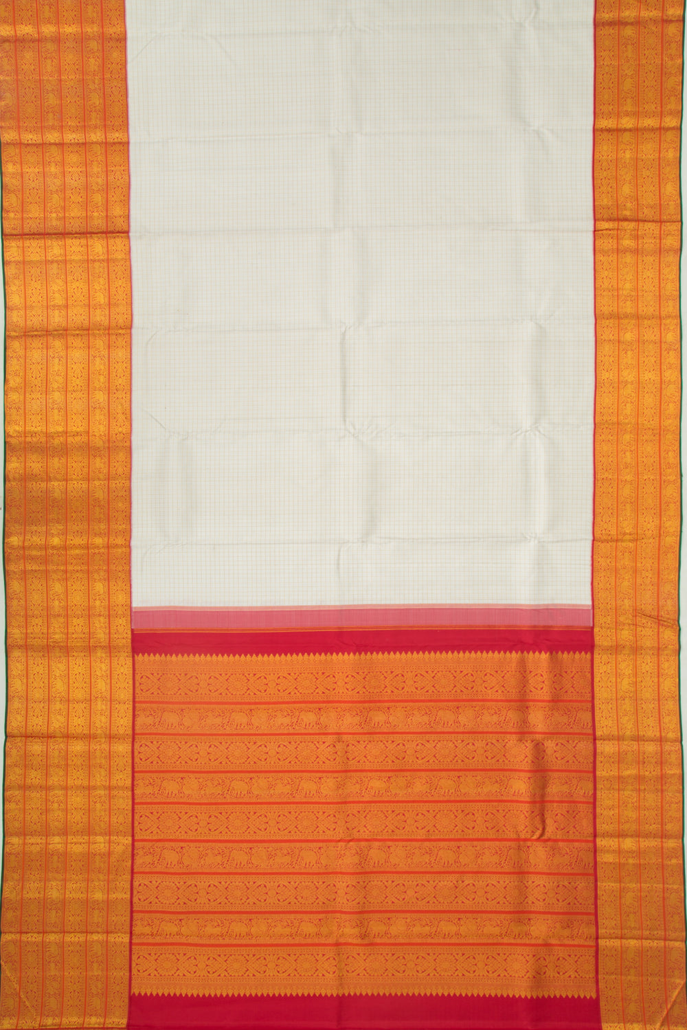 Kanchipuram Silk Checks White Saree