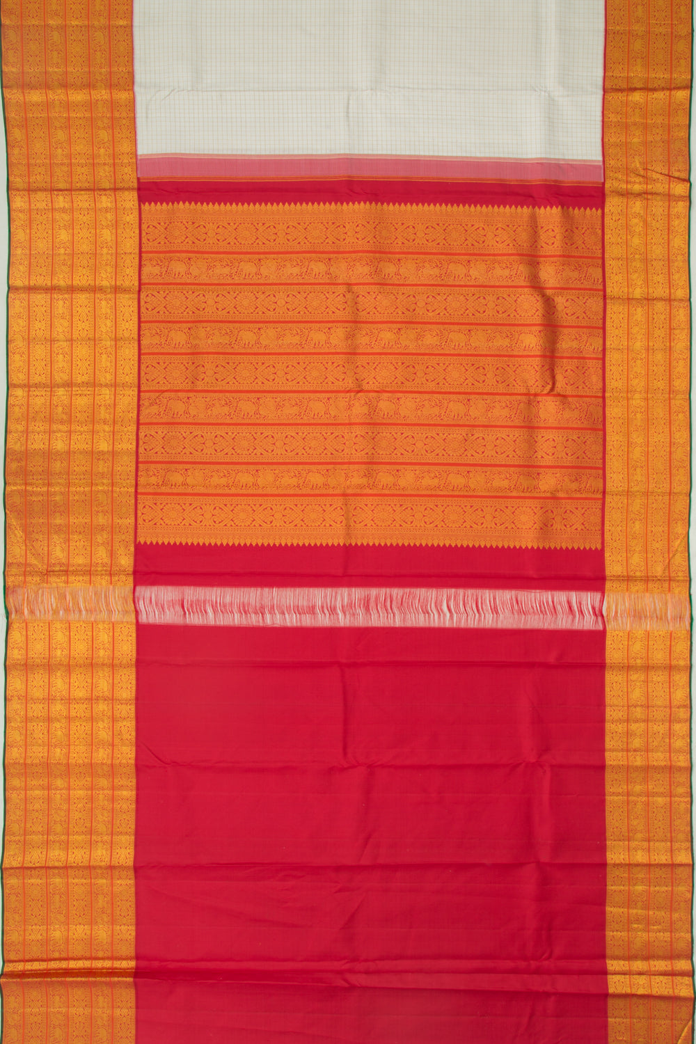 Kanchipuram Silk Checks White Saree