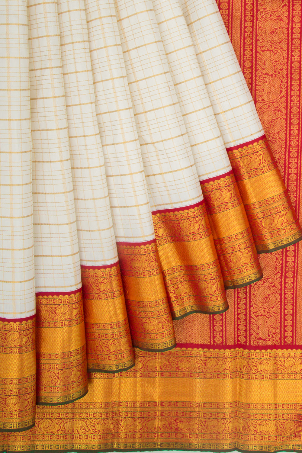 Kanchipuram Silk Checks White Saree