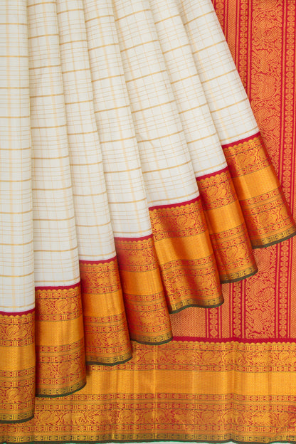 Kanchipuram Silk Checks White Saree