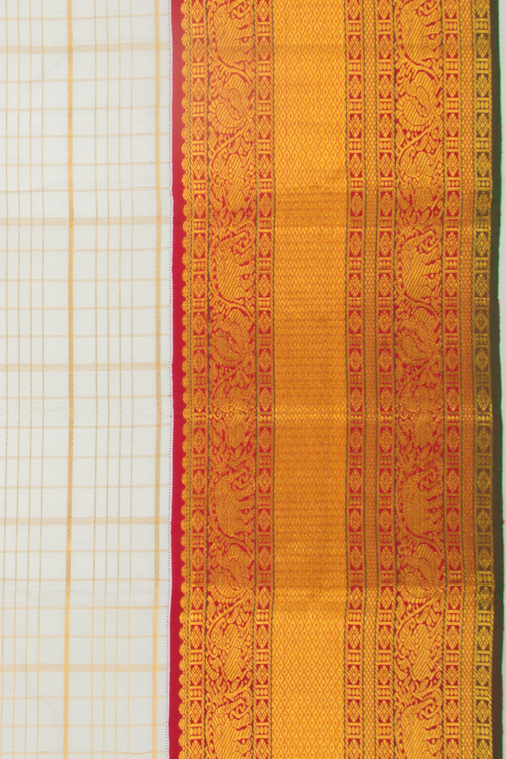 Kanchipuram Silk Checks White Saree