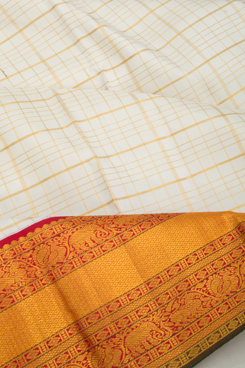 Kanchipuram Silk Checks White Saree