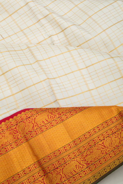 Kanchipuram Silk Checks White Saree