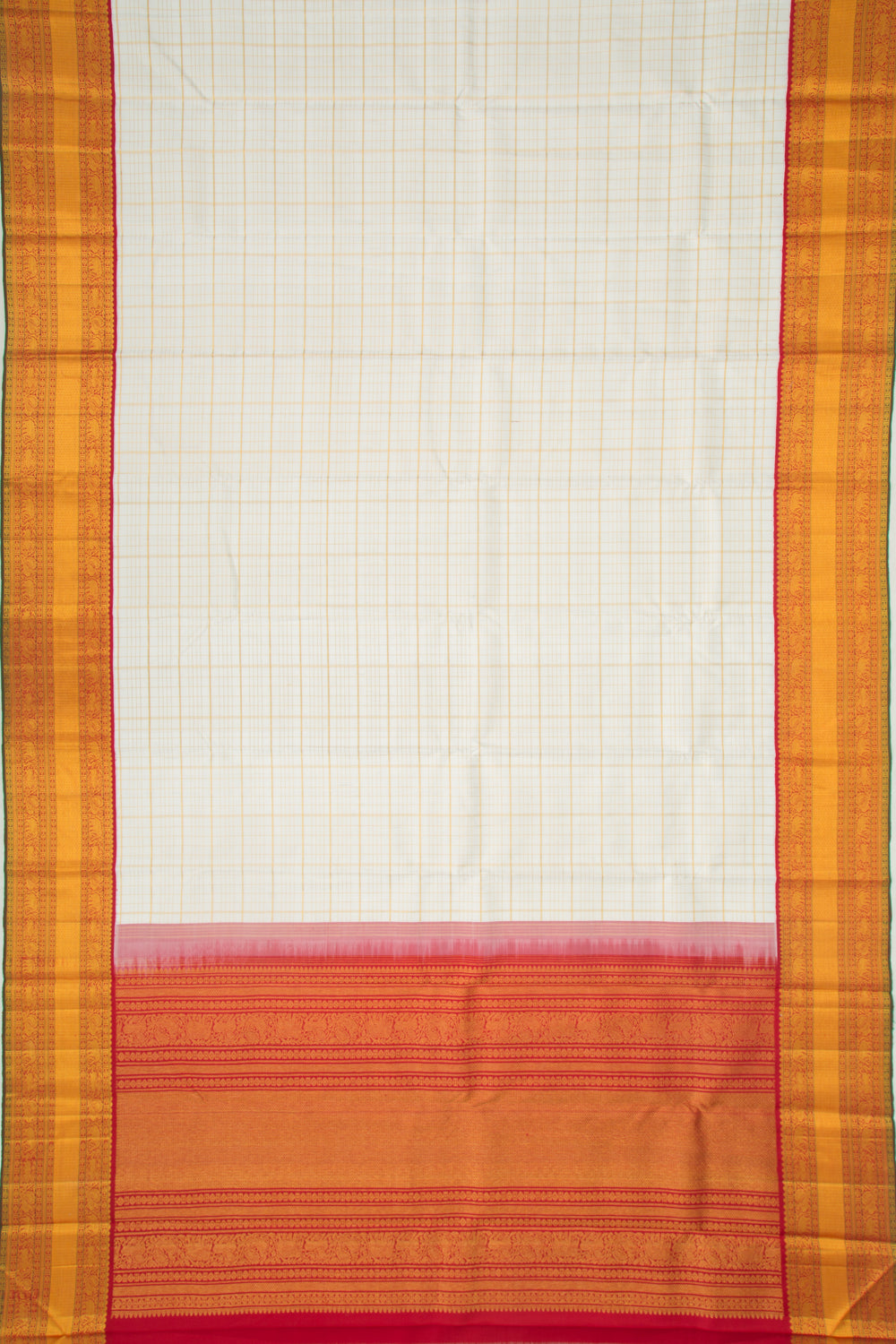 Kanchipuram Silk Checks White Saree