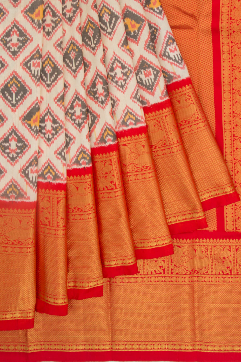 Kanchipuram Silk Ikat Cream Saree