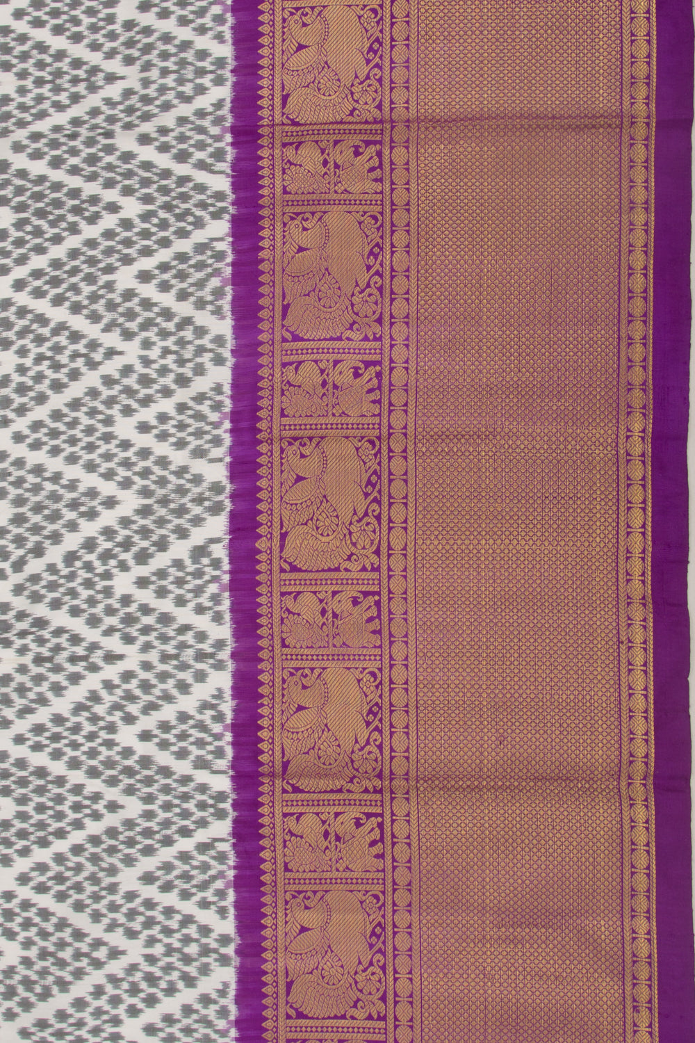 Kanchipuram Silk Ikat White And Black Saree