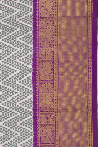 Kanchipuram Silk Ikat White And Black Saree