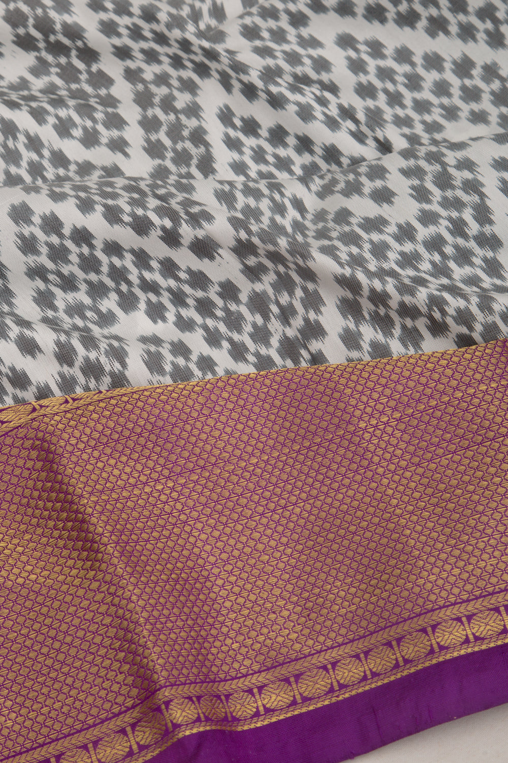 Kanchipuram Silk Ikat White And Black Saree