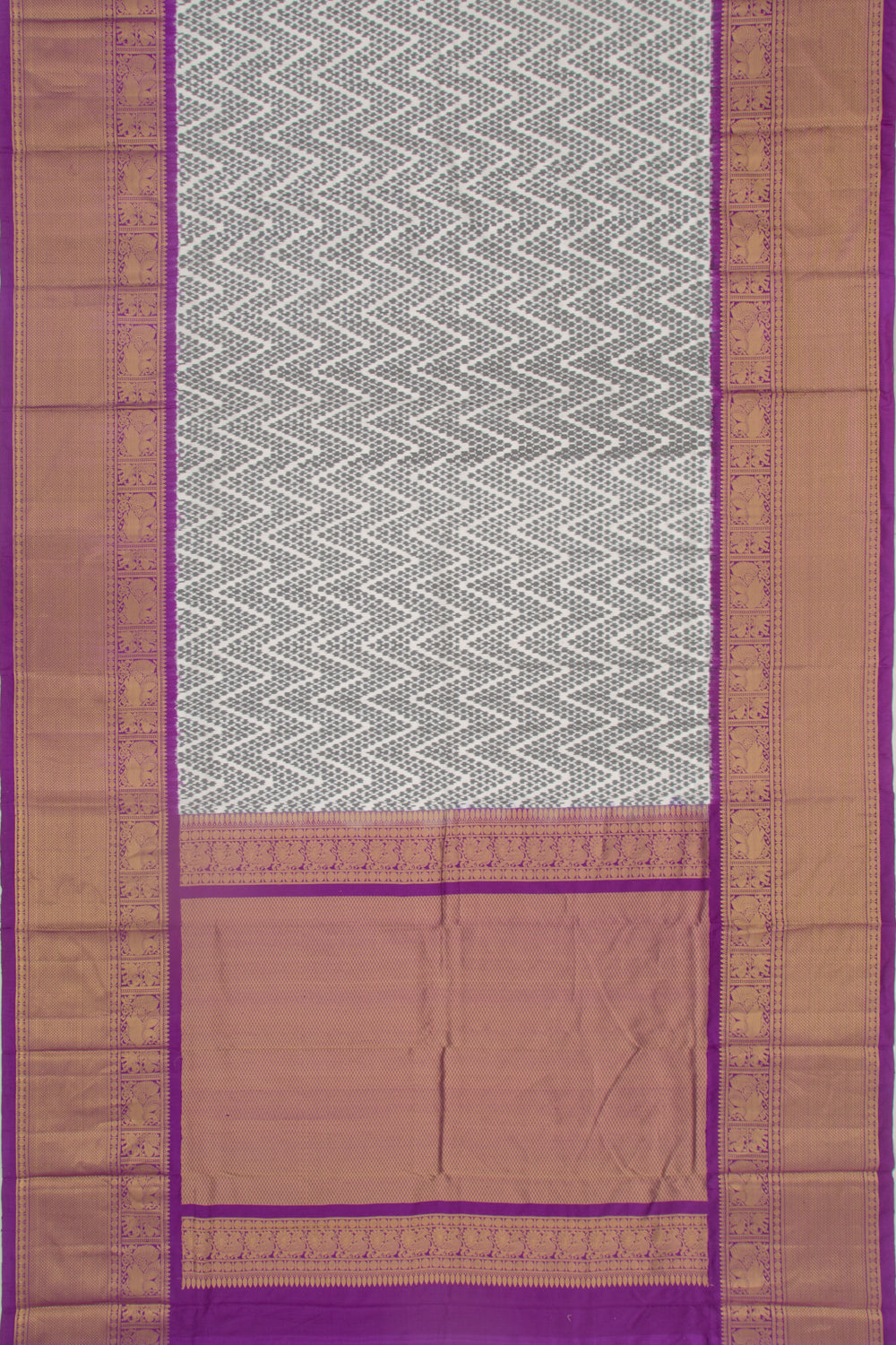 Kanchipuram Silk Ikat White And Black Saree