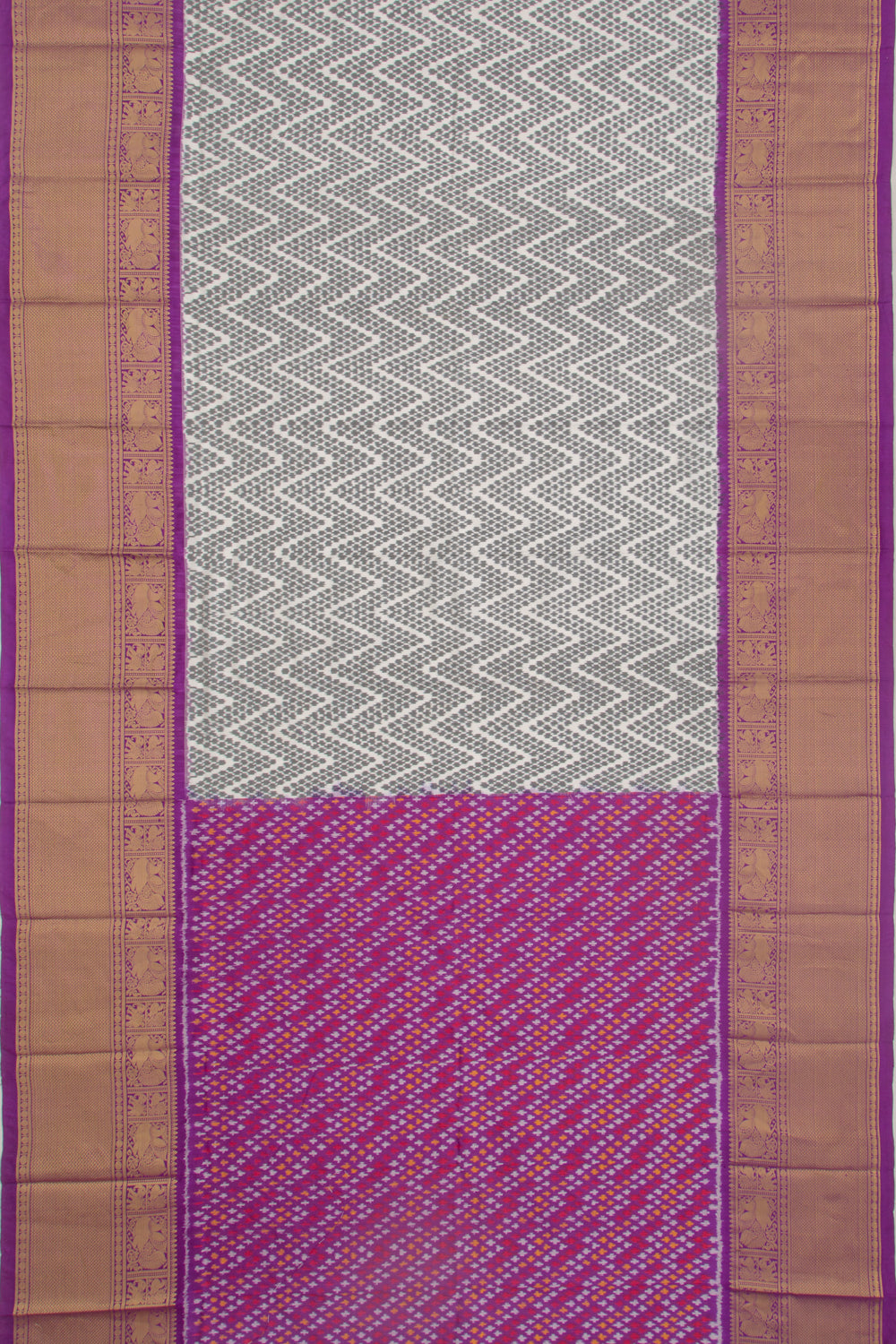 Kanchipuram Silk Ikat White And Black Saree