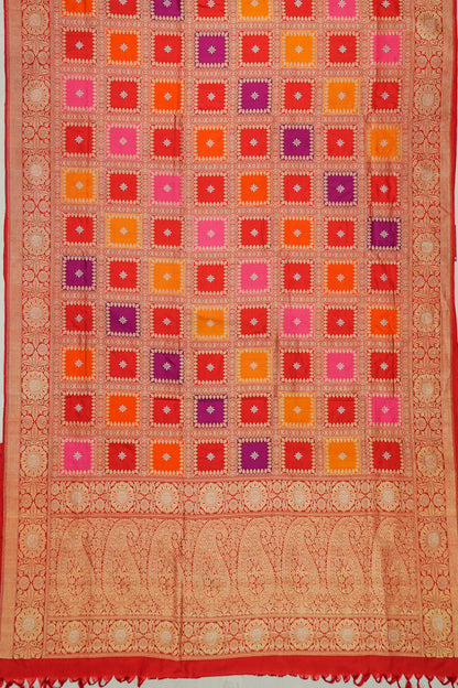 Banarasi Silk Checks And Butta Rangkat Red Saree