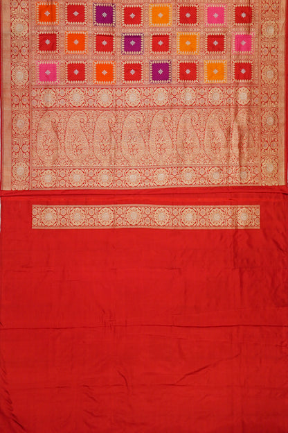 Banarasi Silk Checks And Butta Rangkat Red Saree