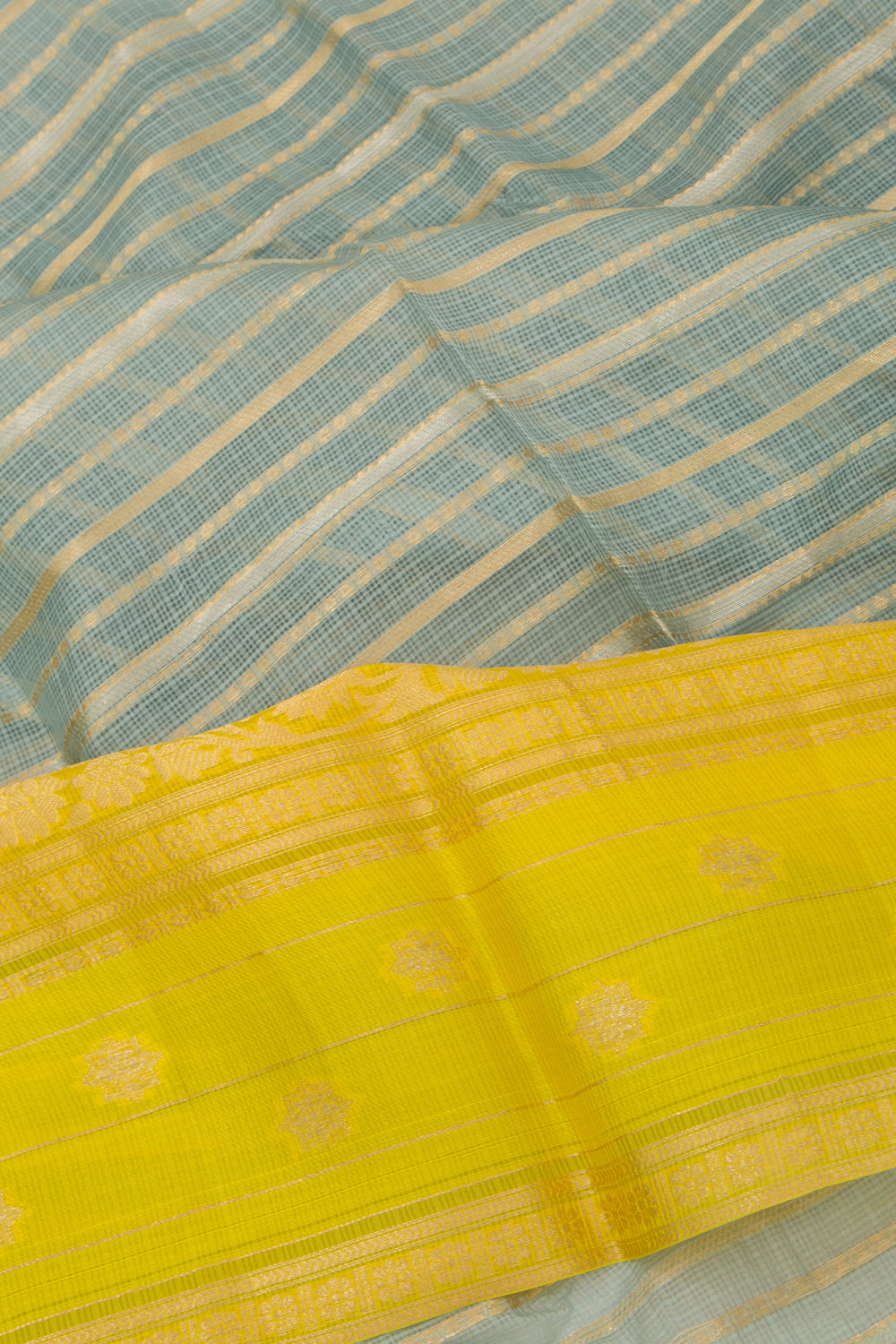 Kota Soft Silk Horizontal Lines Grey Saree