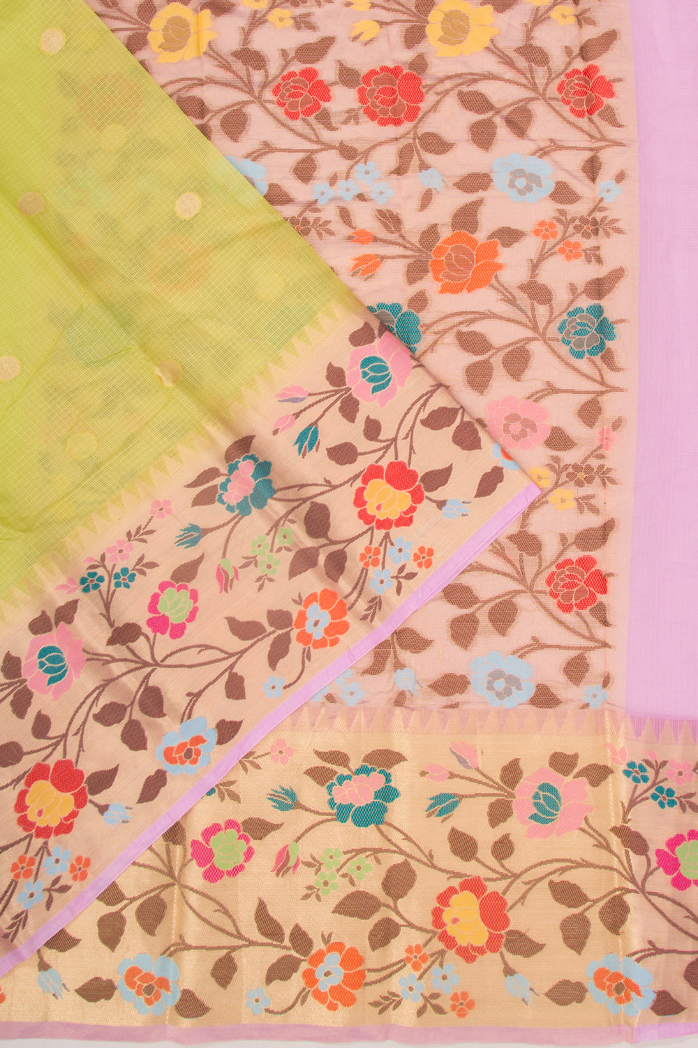 Kota Soft Silk Butta Polka Dot Butta Lemon Yellow Saree