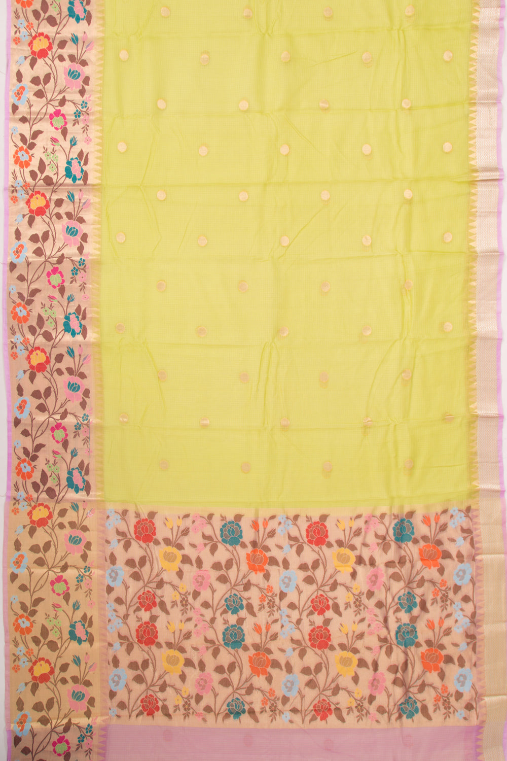 Kota Soft Silk Butta Polka Dot Butta Lemon Yellow Saree