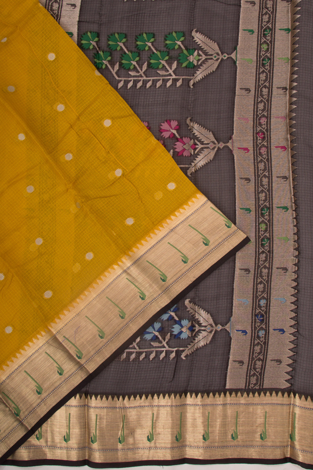 Kota Soft Silk Butta Mustard Yellow Saree