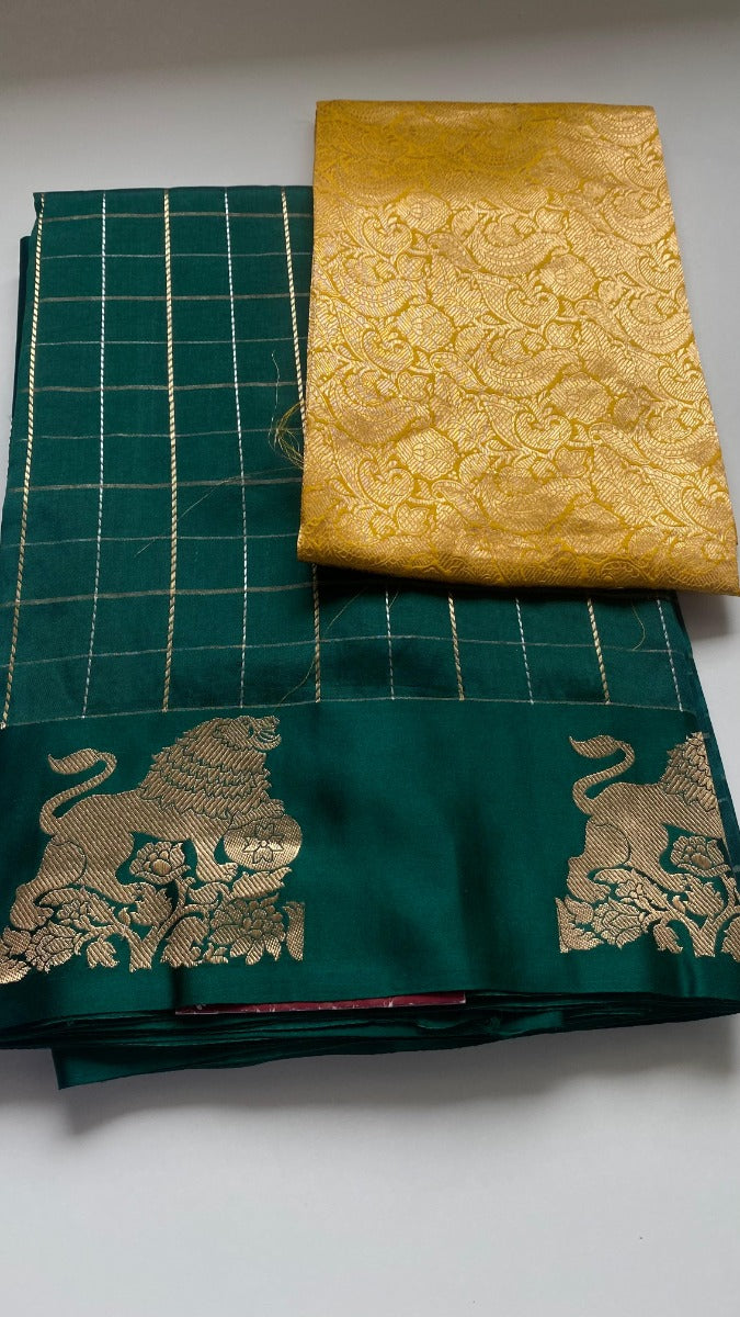 Banarasi Silk Katan Checks Green Saree