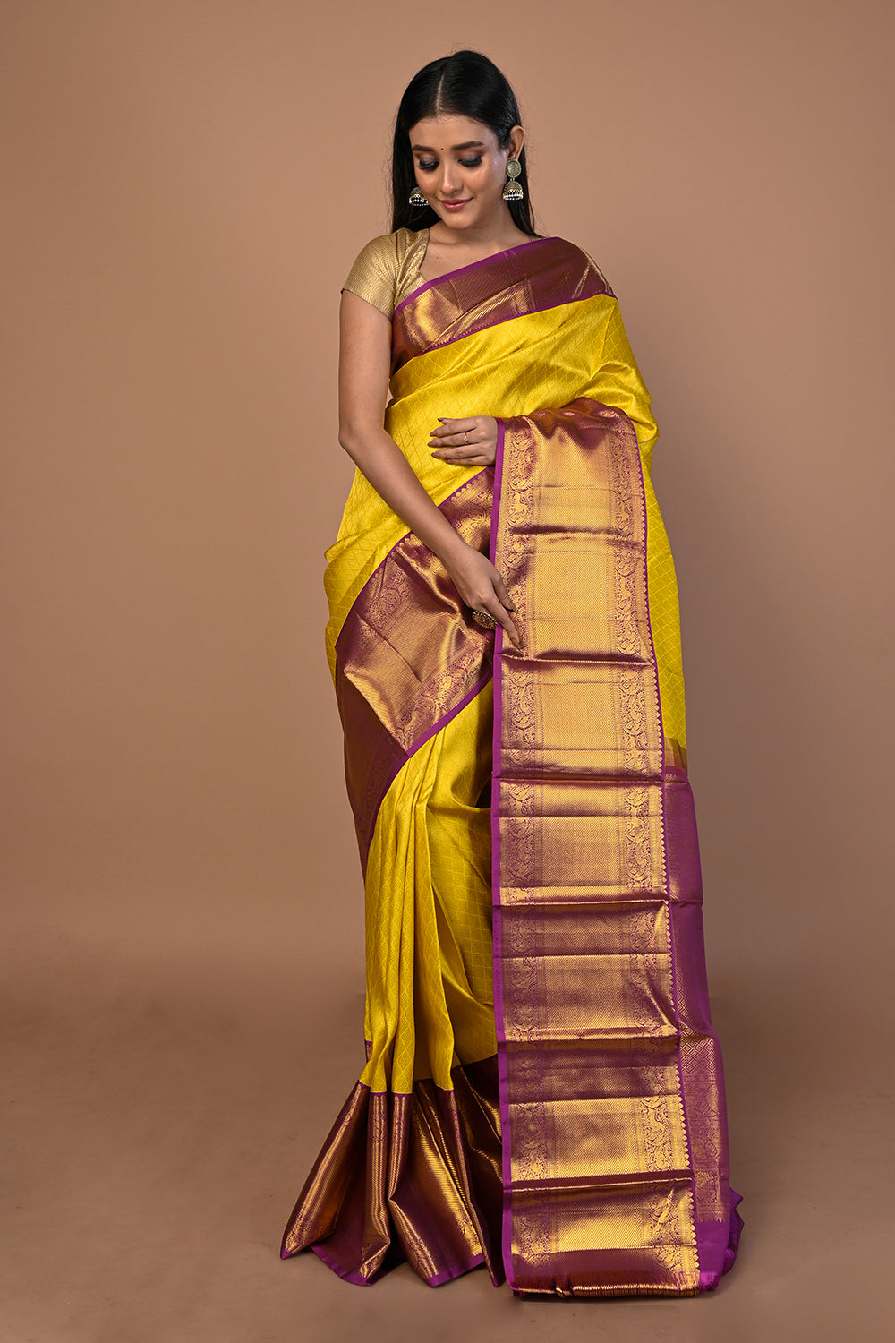 Kanchipuram Silk Brocade Yellow Saree