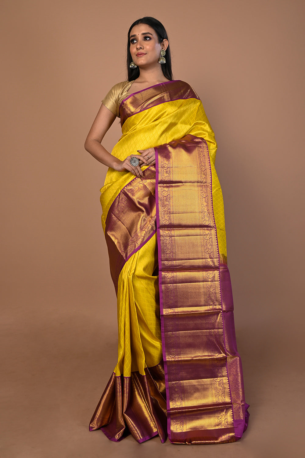 Kanchipuram Silk Brocade Yellow Saree