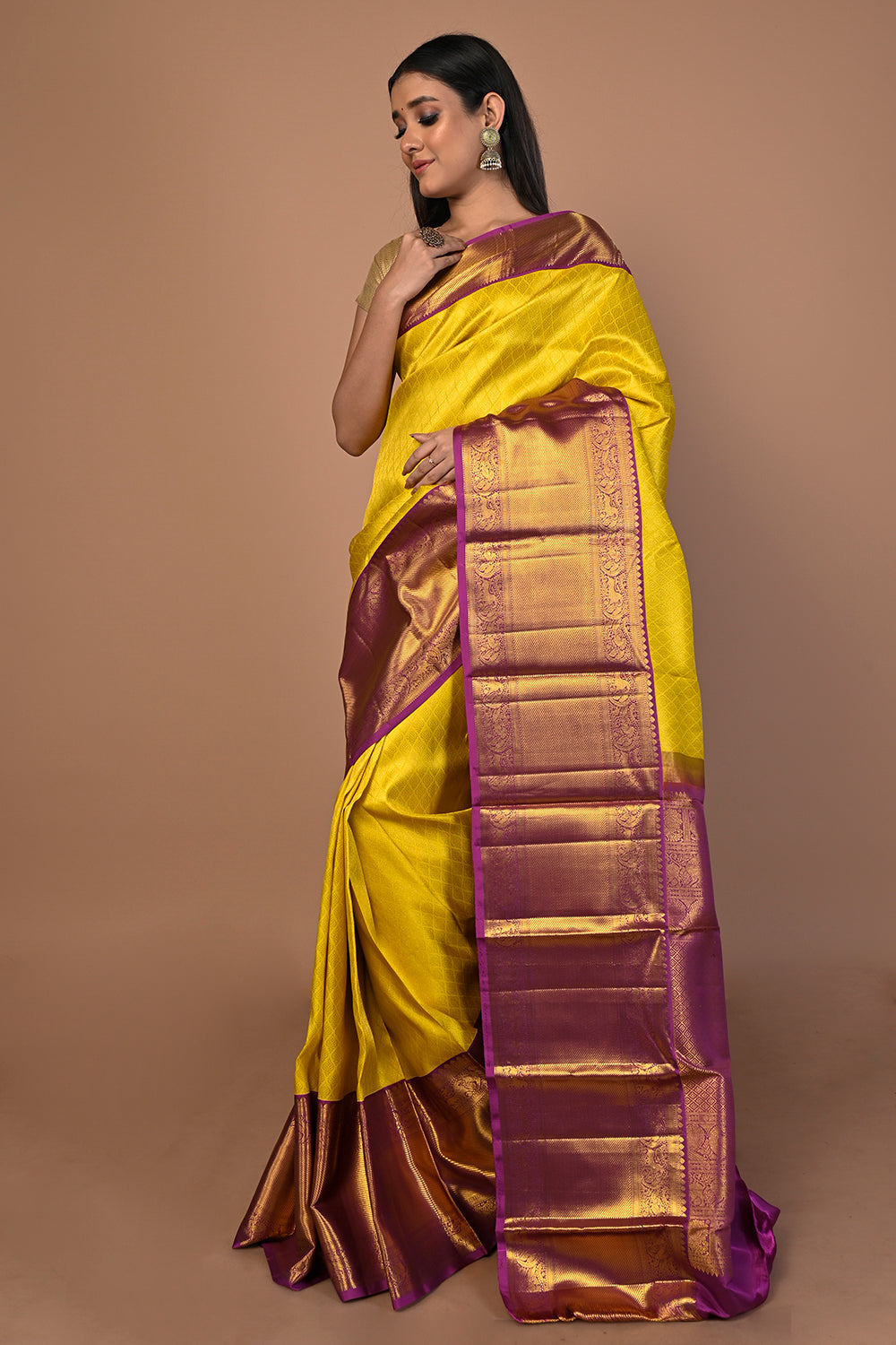 Kanchipuram Silk Brocade Yellow Saree